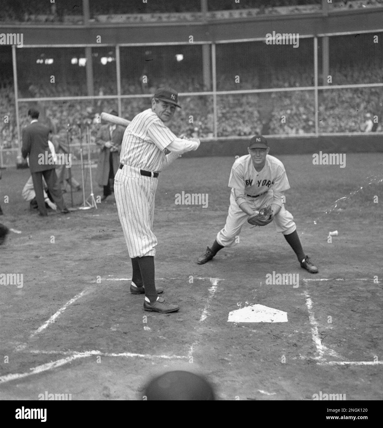 Babe Ruth, baseball's top home run hitter, displayed his batting