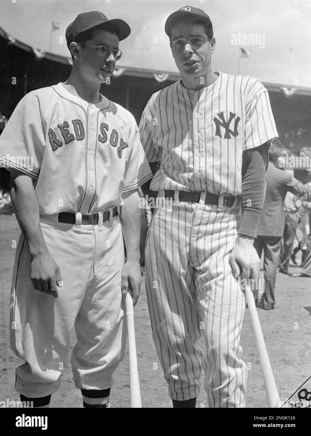 Dominic DiMaggio, left, and his brother Joe DiMaggio, are shown at the AllStar Game, July 8