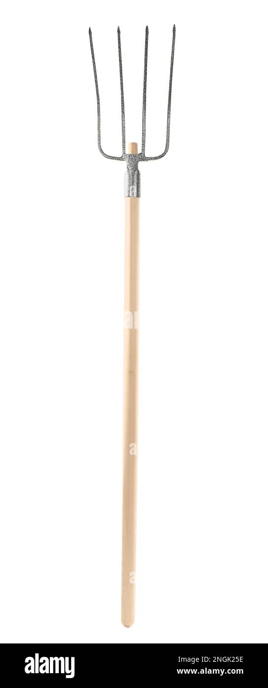 Modern pitchfork isolated on white. Gardening tool Stock Photo