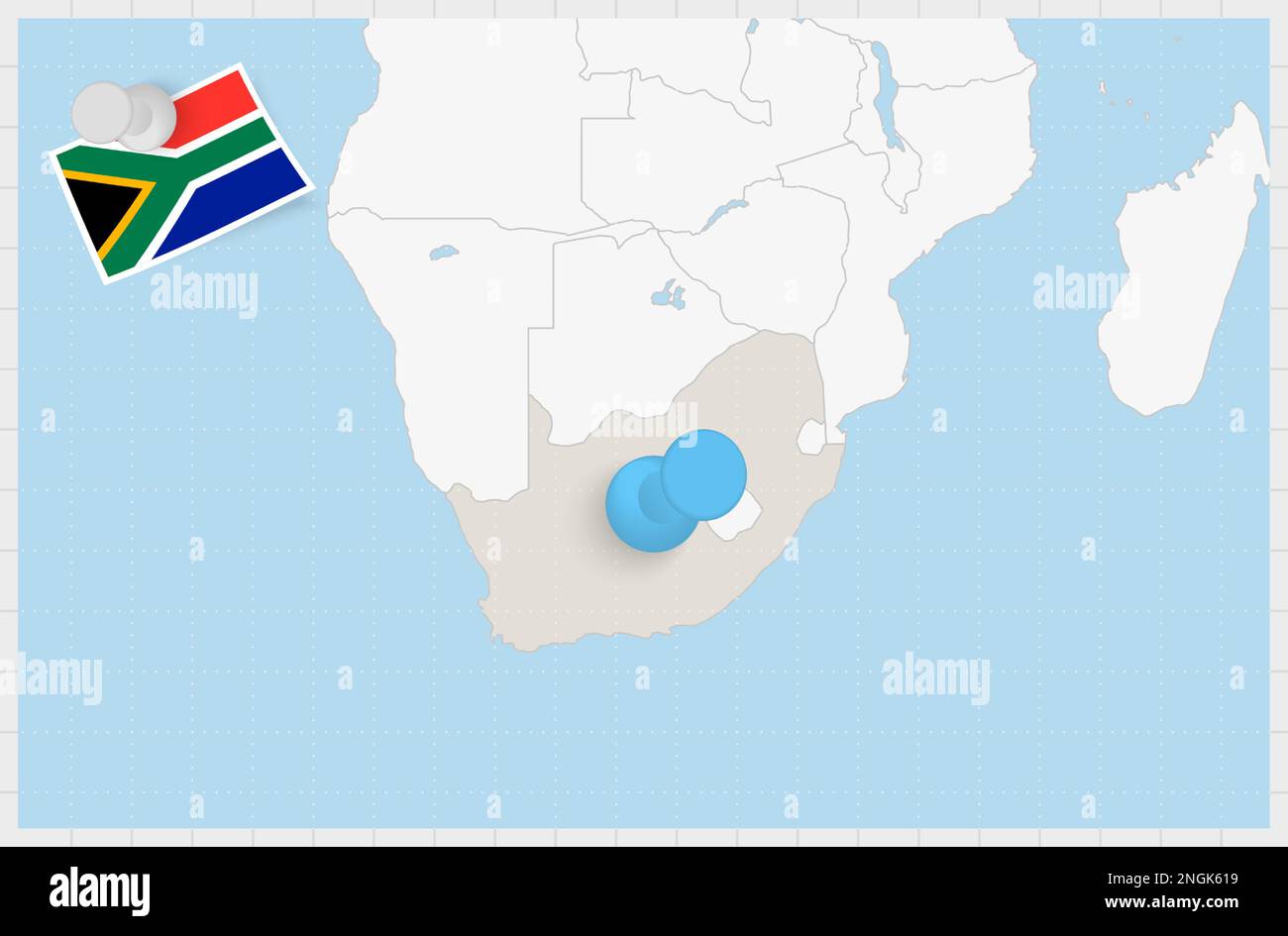 Map of South Africa with a pinned blue pin. Pinned flag of South Africa ...