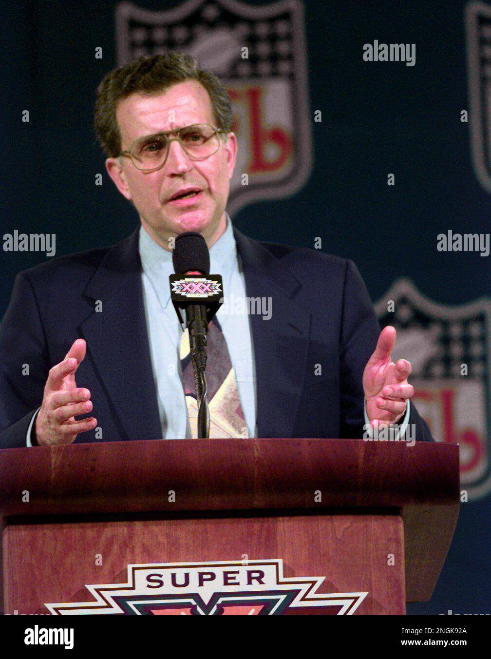 NFL Commissioner Paul Tagliabue addresses the press during his annual