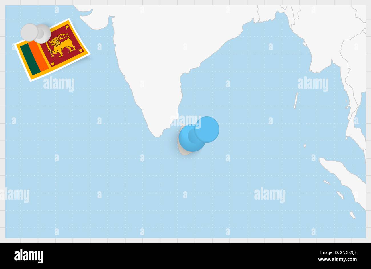 Map of Sri Lanka with a pinned blue pin. Pinned flag of Sri Lanka