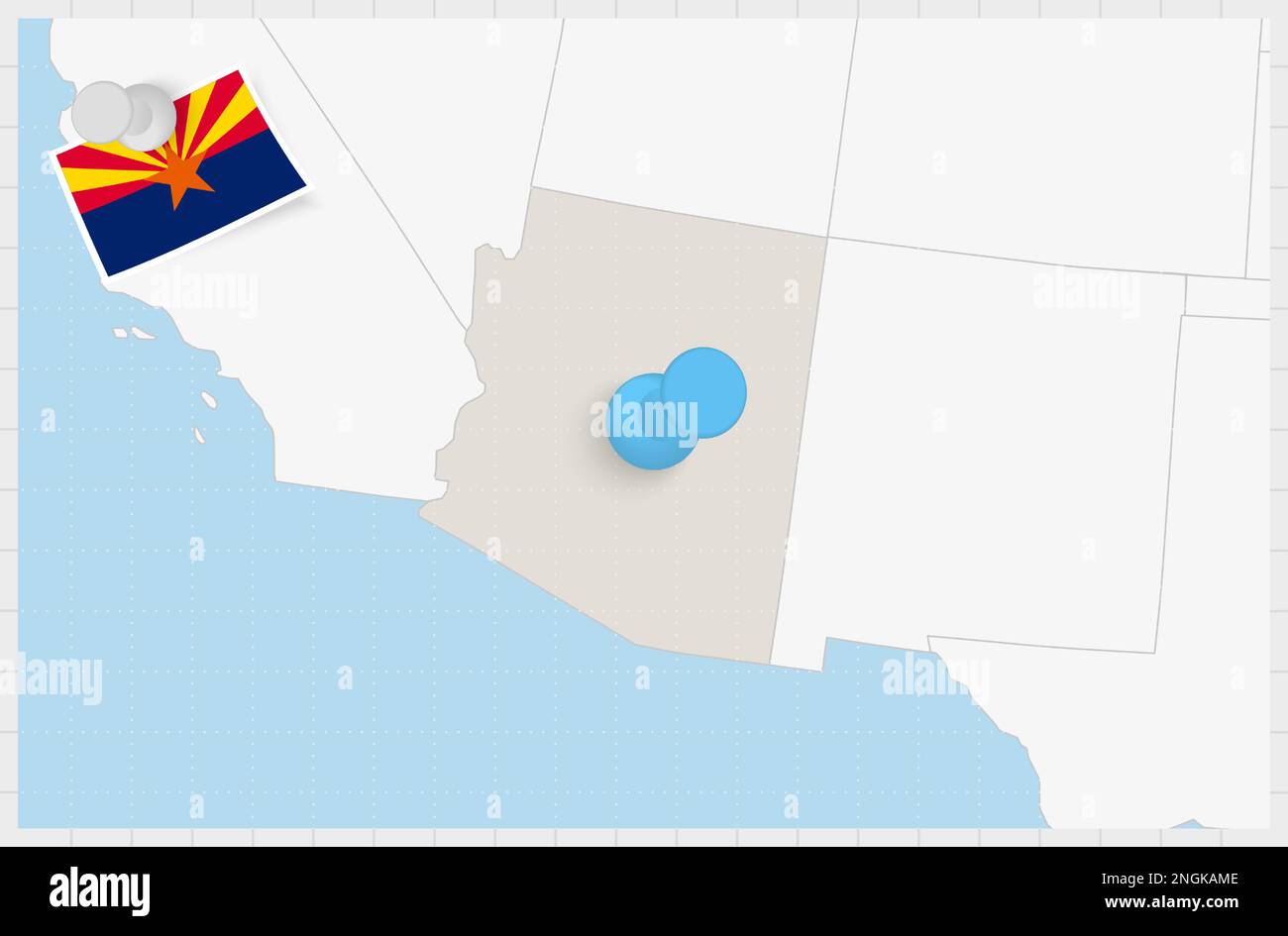 Map of Arizona with a pinned blue pin. Pinned flag of Arizona, vector