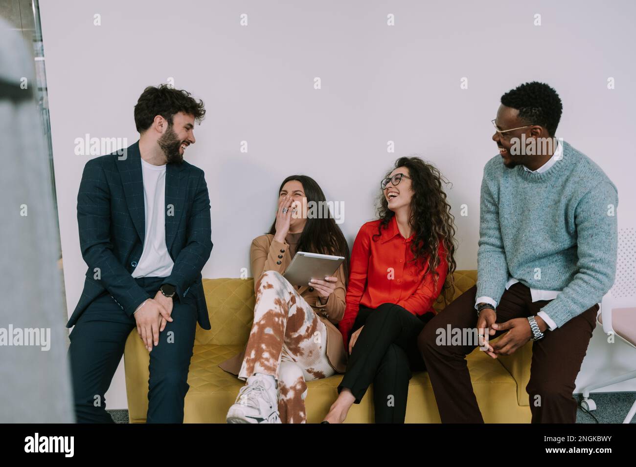 A businesswoman burst out laughing after her male colleague