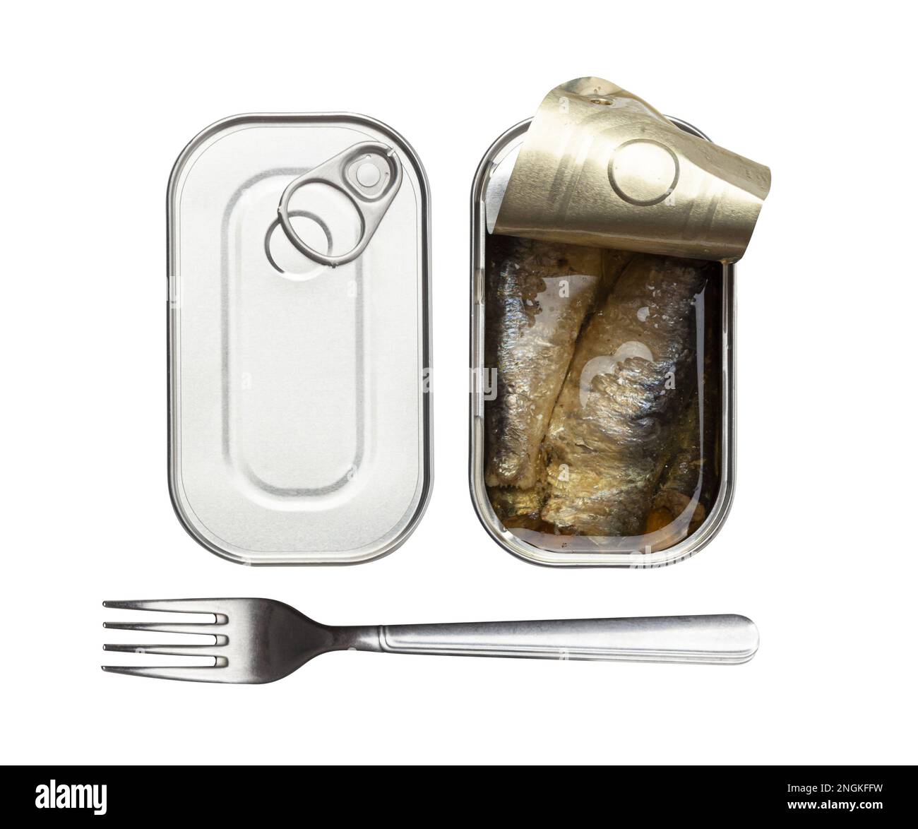 Two can and a fork. Preserved sardines fillet packed with virgin olive