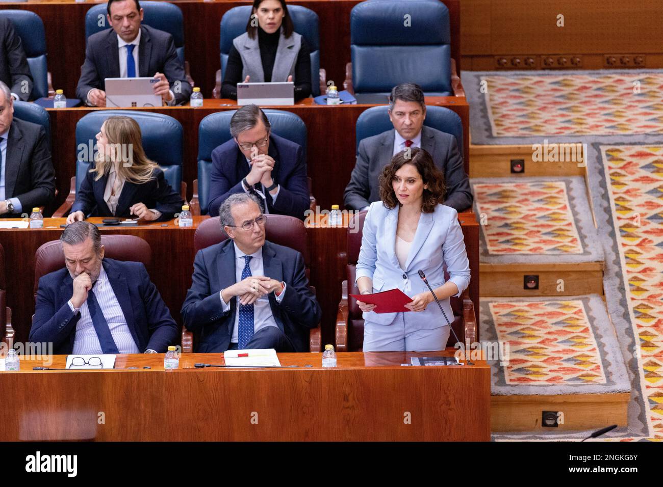 Isabel Diaz Ayuso. President of the Community of Madrid. Bench of the Popular Party of Madrid in a full day in the Assembly of Madrid. MADRID SPAIN. Stock Photo