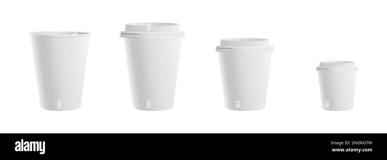 Realistic set of paper coffee cups on white background Stock Vector