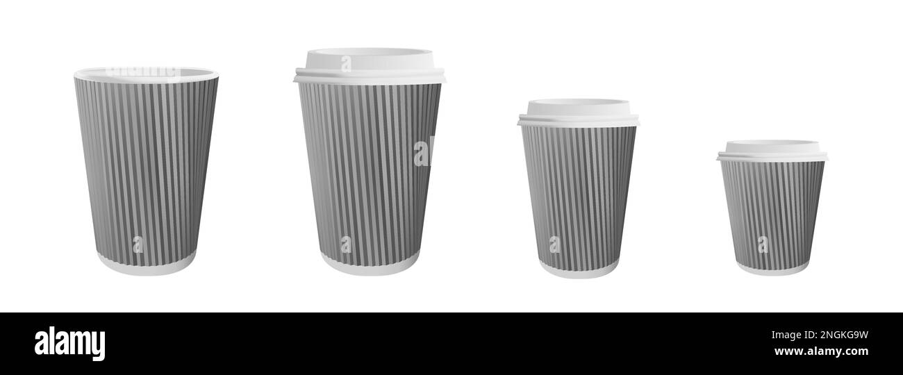 Realistic set of paper coffee cups on white background Stock Vector