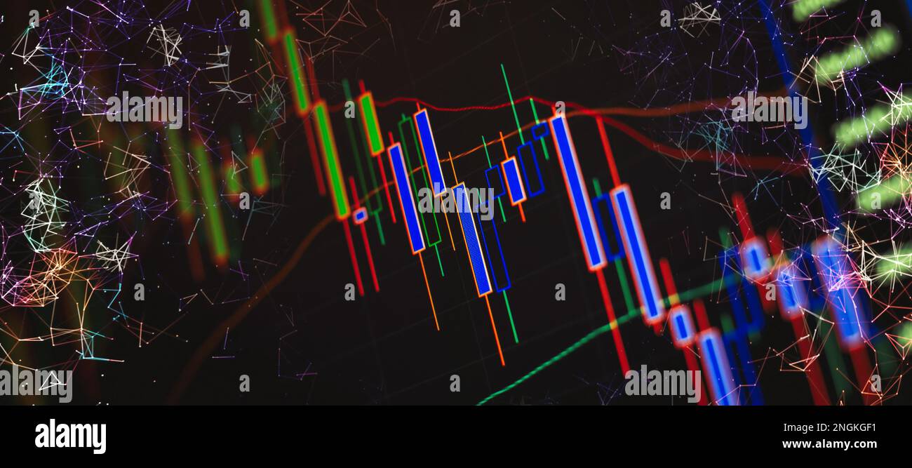 Working set for analyzing financial statistics and analyzing a market data. Stock Photo