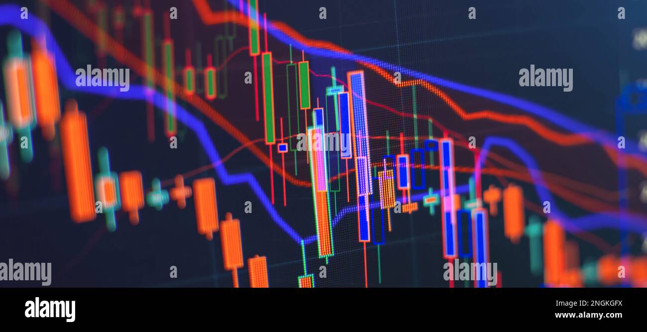 Working set for analyzing financial statistics and analyzing a market data. Stock Photo