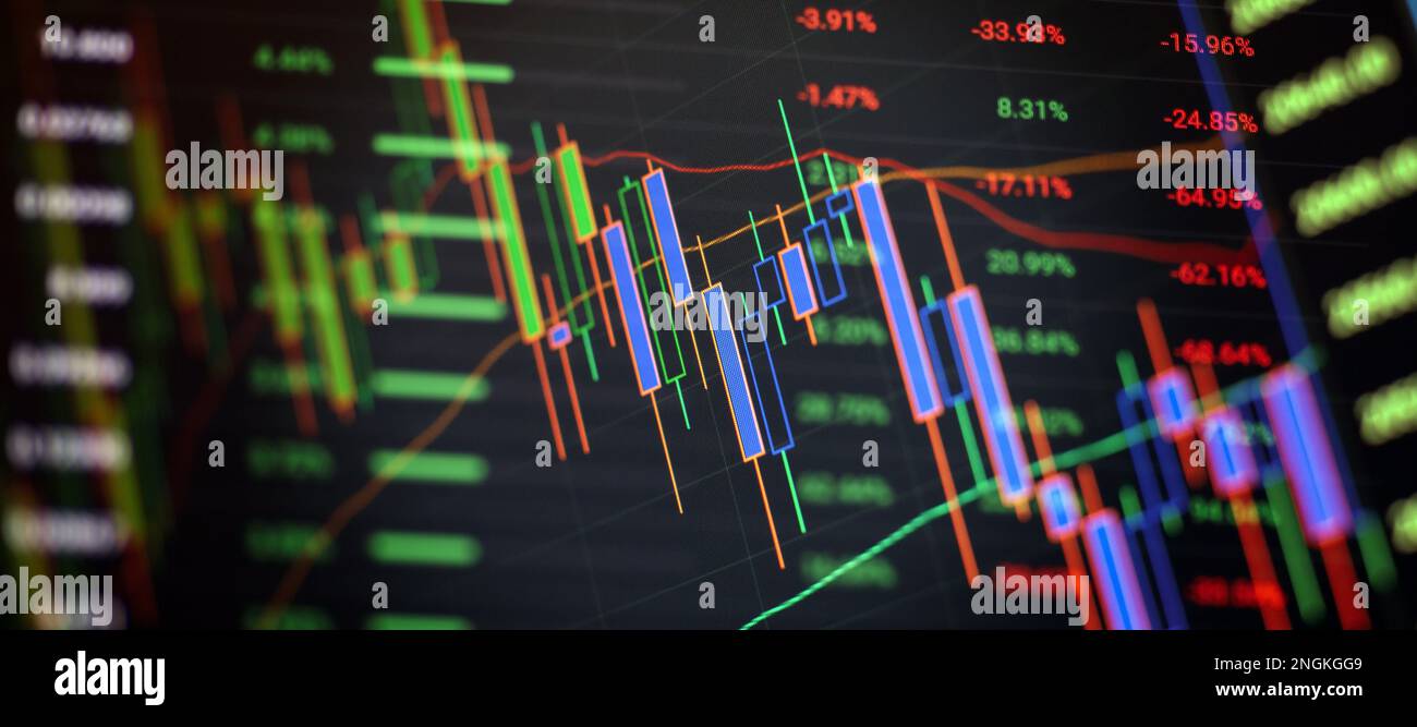 Working set for analyzing financial statistics and analyzing a market data. Stock Photo