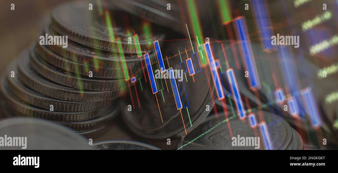 Working set for analyzing financial statistics and analyzing a market data. Stock Photo
