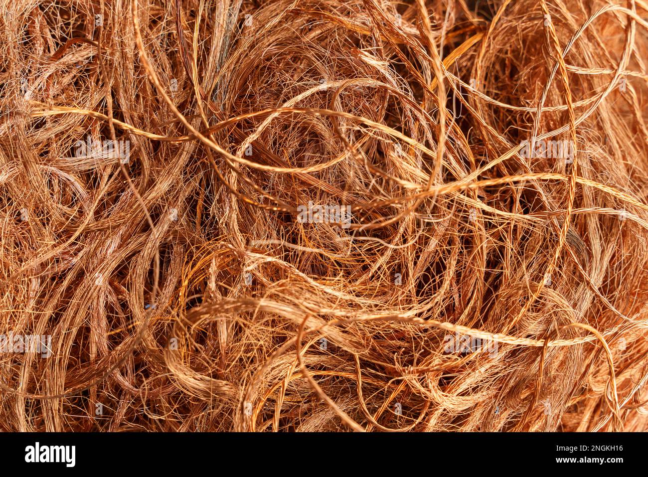 Red metal copper wire scrap materials recycling of waste from manual wire tearing Stock Photo