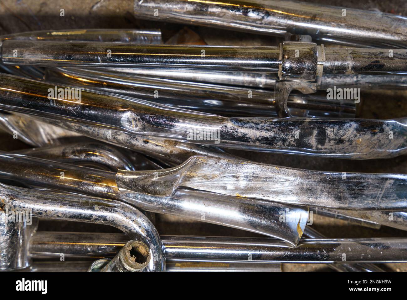 Old brass tubes and fittings for plumbing use recycling. Recycling of