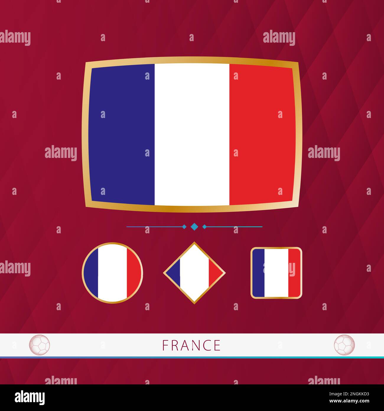 Set of France flags with gold frame for use at sporting events on a