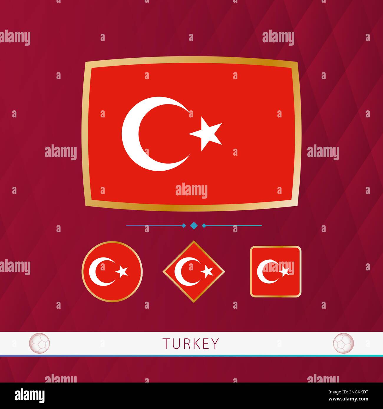 Set of Turkey flags with gold frame for use at sporting events on a