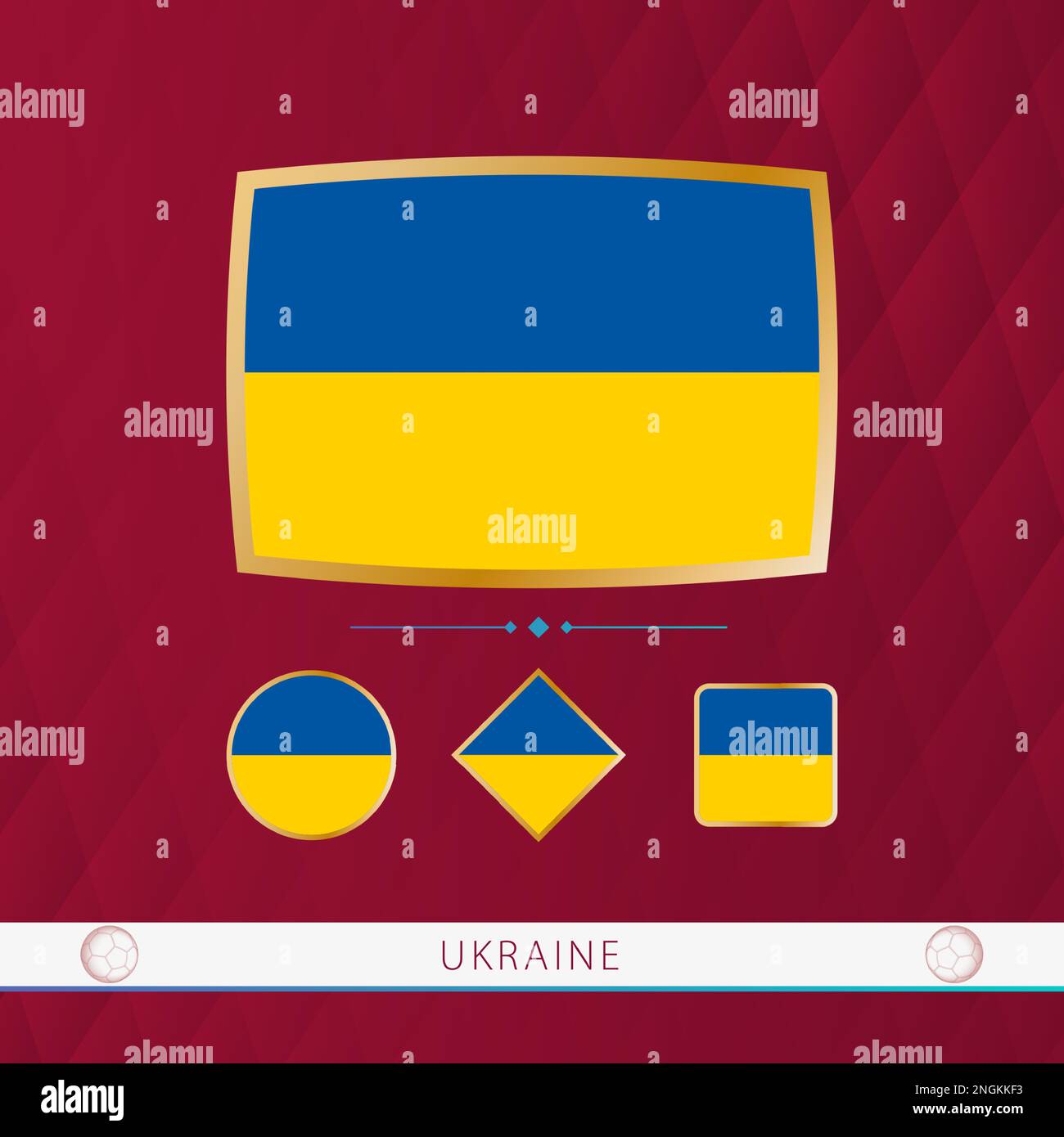 Set of Ukraine flags with gold frame for use at sporting events on a
