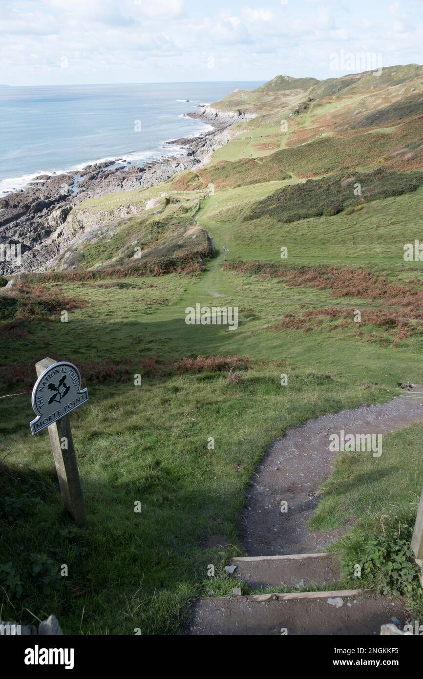 Coastal path ot Morte Point from Woolacombe, Devon, United Kingdom. Stock Photo