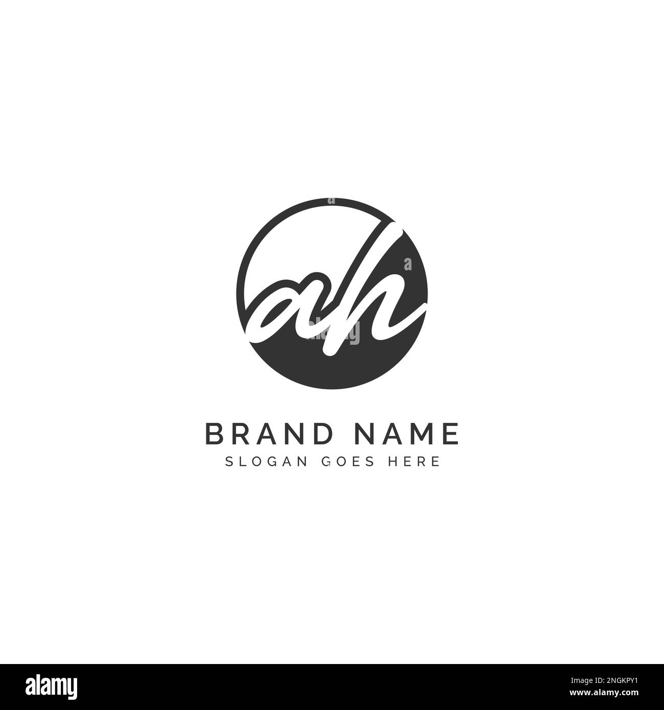 A, H, AH Initial letter handwritten and signature vector image template in round shape logo Stock Vector