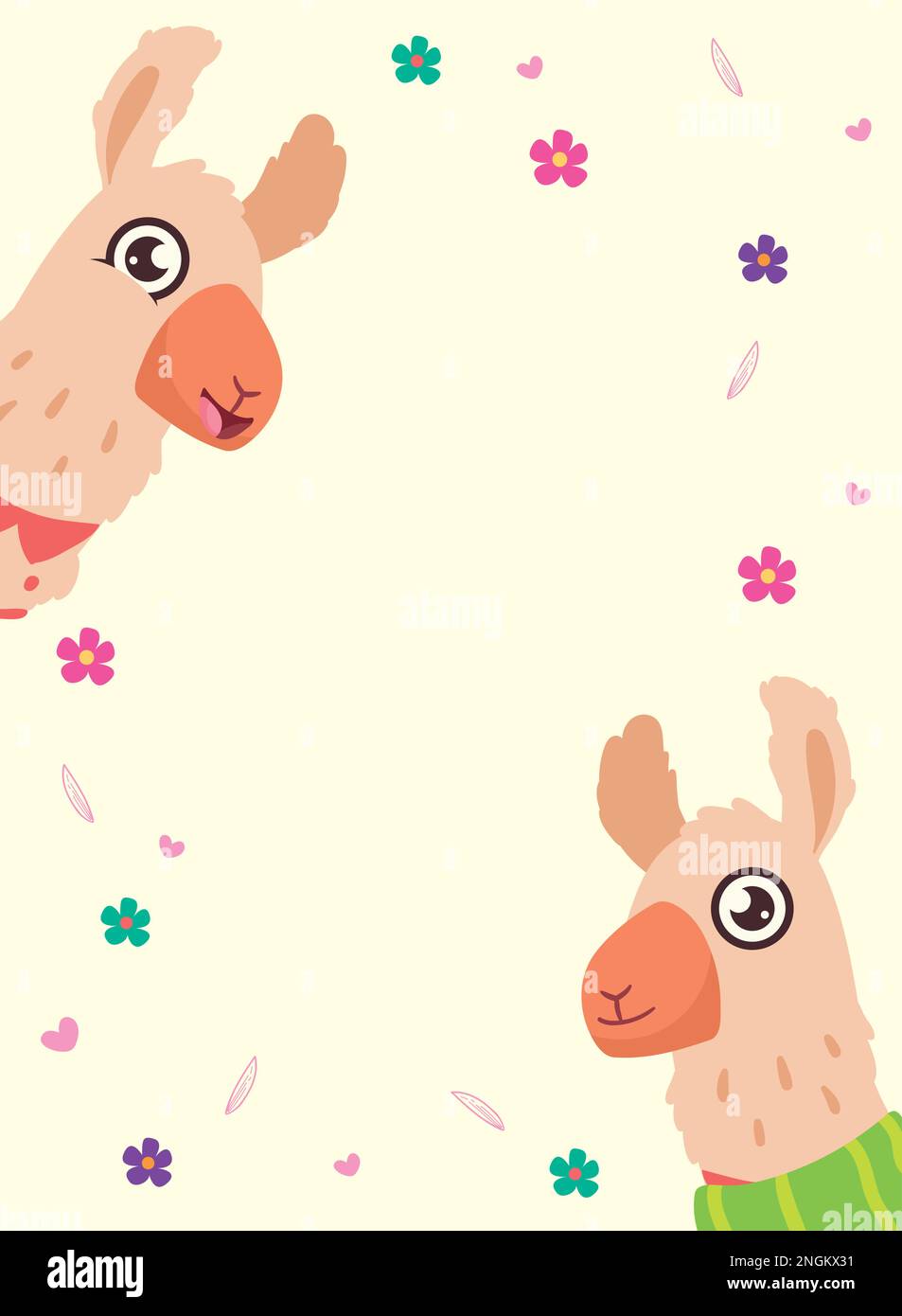 two llamas and flowers Stock Vector