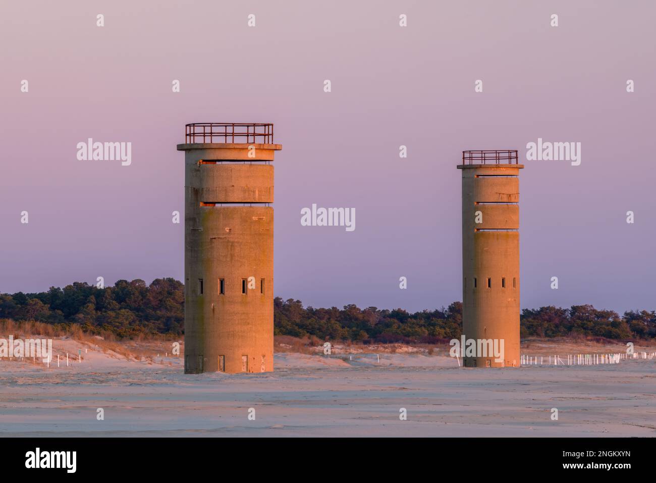 Two World War II watch towers near Gordons Pond, Cape Henlopen State Park, Delaware Stock Photo