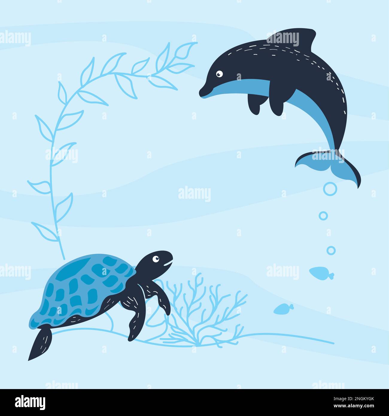turtle and dolphin Stock Vector