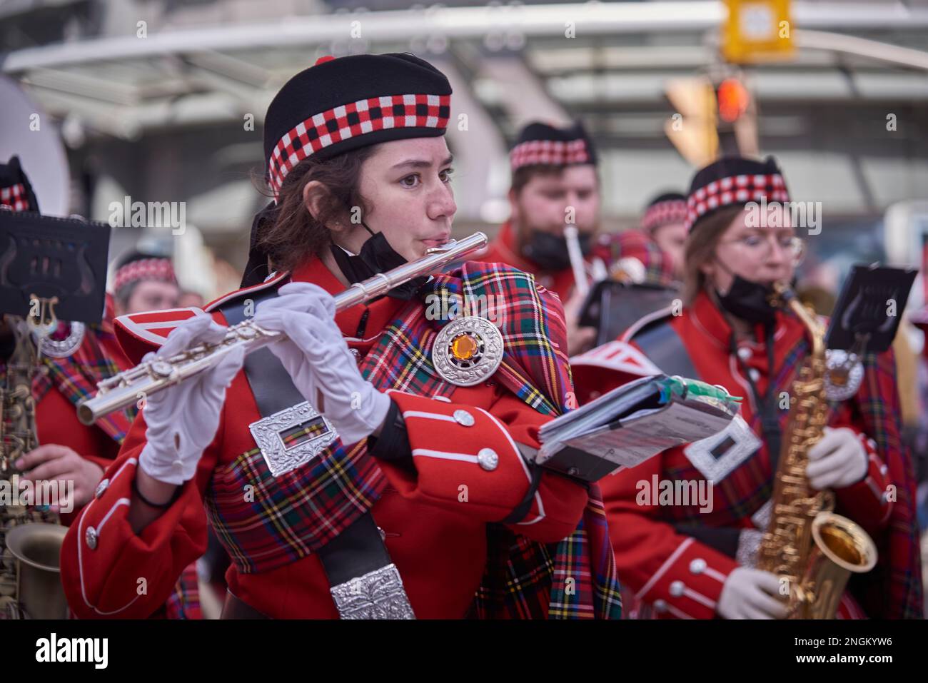 Toronto Ontario, Canada March 20, 2022 A lady playing the flute