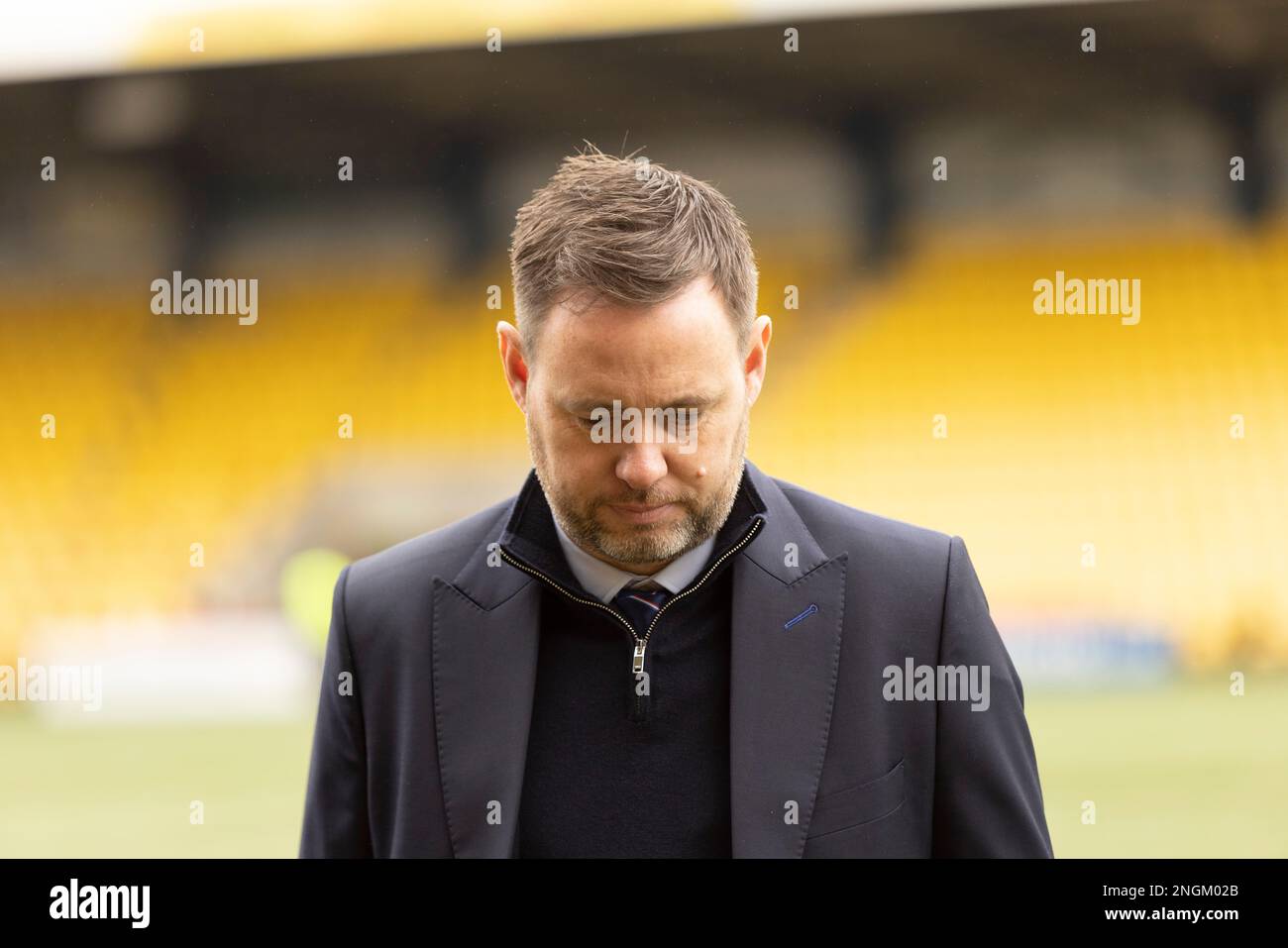 Rangers manager Michael Beale inspects the pitch at the cinch