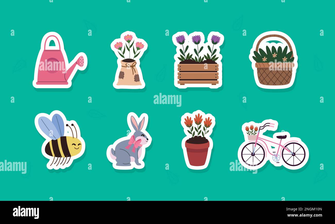 eight spring season icons Stock Vector