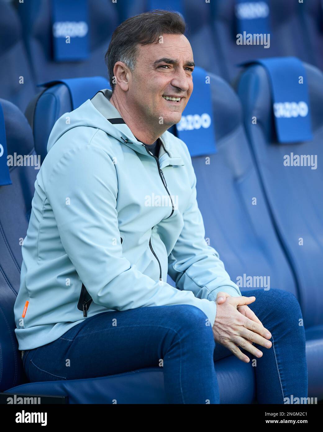 RC Celta head coach Carlos Carvalhal during the La Liga match between Real Sociedad and RC Celta played at Reale Arena Stadium on February 18, 2023 in San Sebastian, Spain. (Photo by Cesar Ortiz / PRESSIN) Credit: PRESSINPHOTO SPORTS AGENCY/Alamy Live News Stock Photo