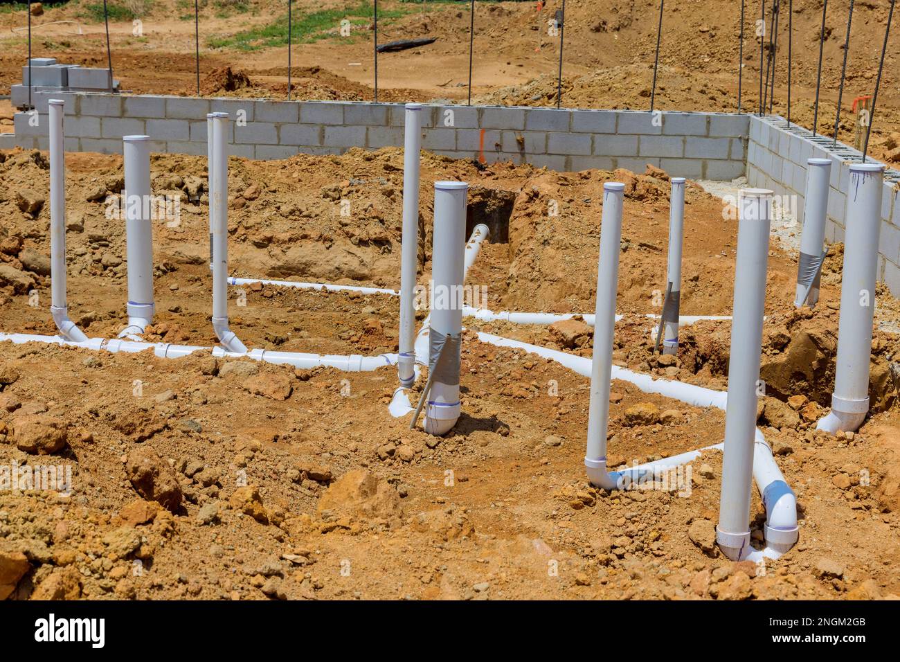 As part construction process under foundation of new home utility sewer