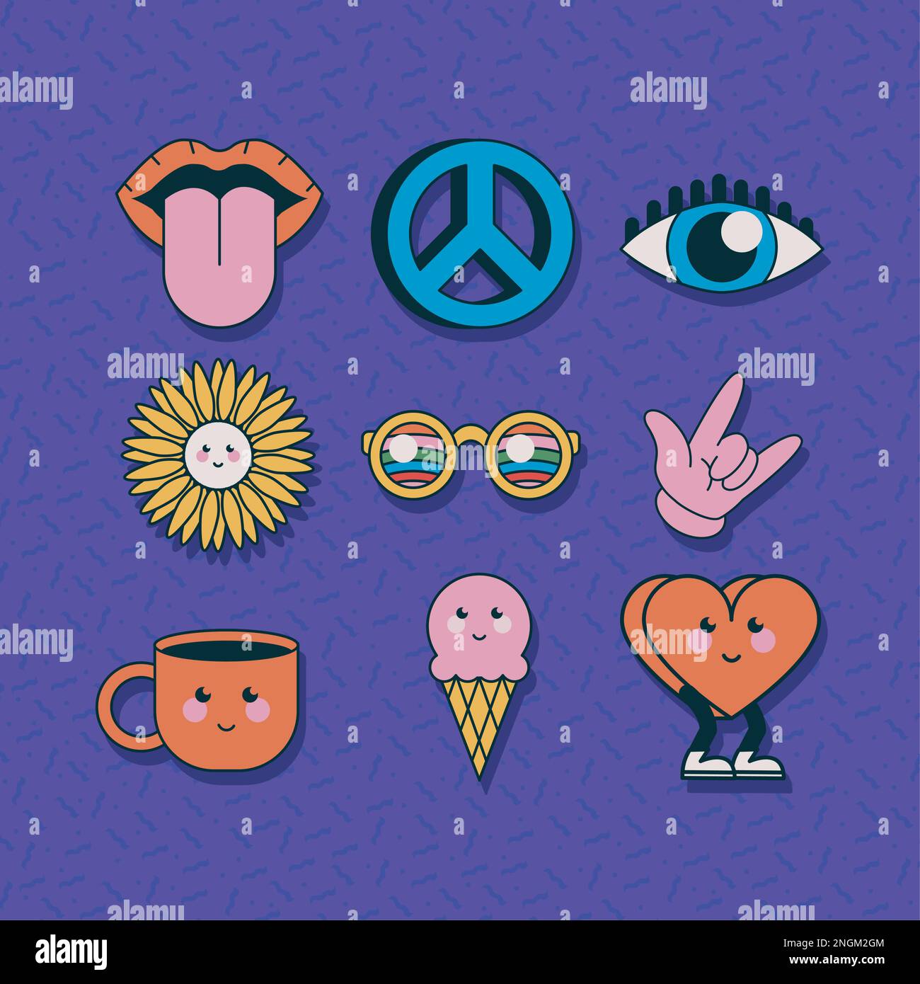 retro style nine icons Stock Vector Image & Art - Alamy