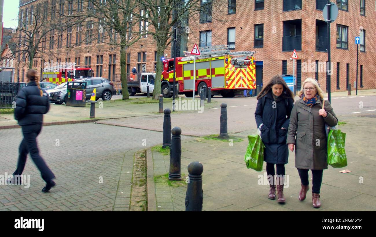 Fire engine attending incident partick Stock Photo