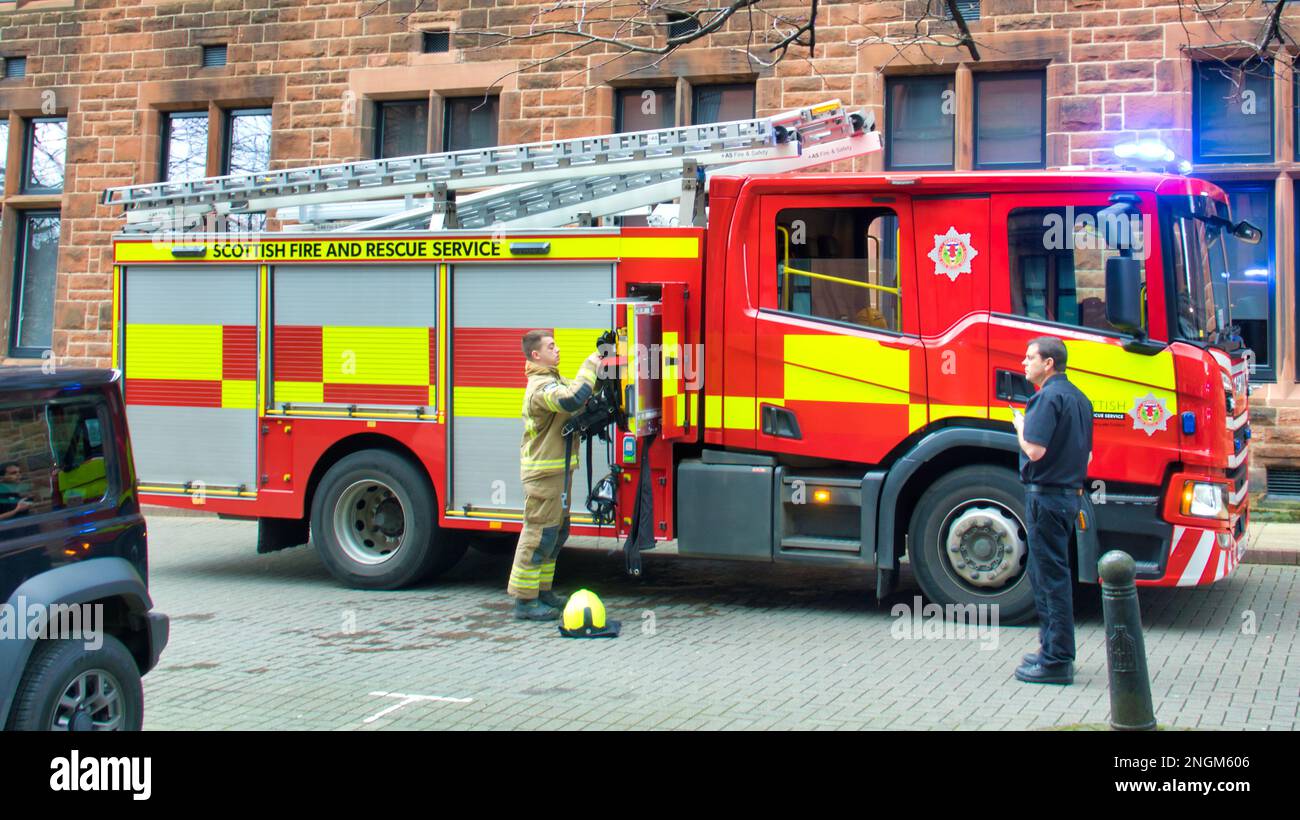 Fire engine attending incident partick Stock Photo