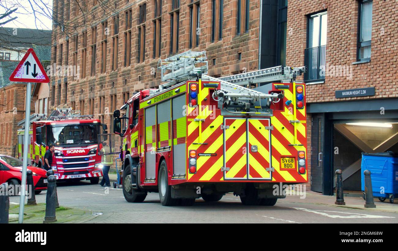 Fire engine attending incident partick Stock Photo