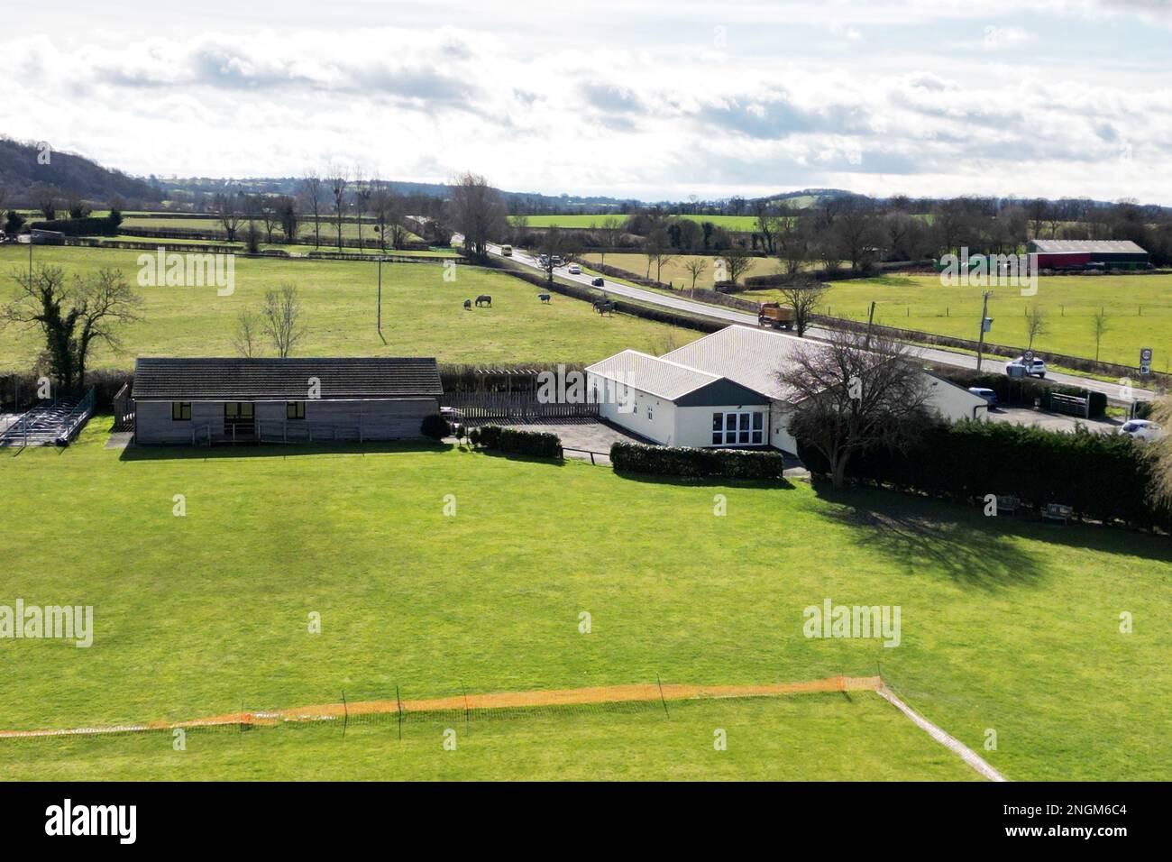 Staunton Scout Hut and Viale Hall on the edge of Corse and Staunton Cricket Club ground, Staunton, Gloucestershire, England, UK - 17.2.2023  Picture b Stock Photo