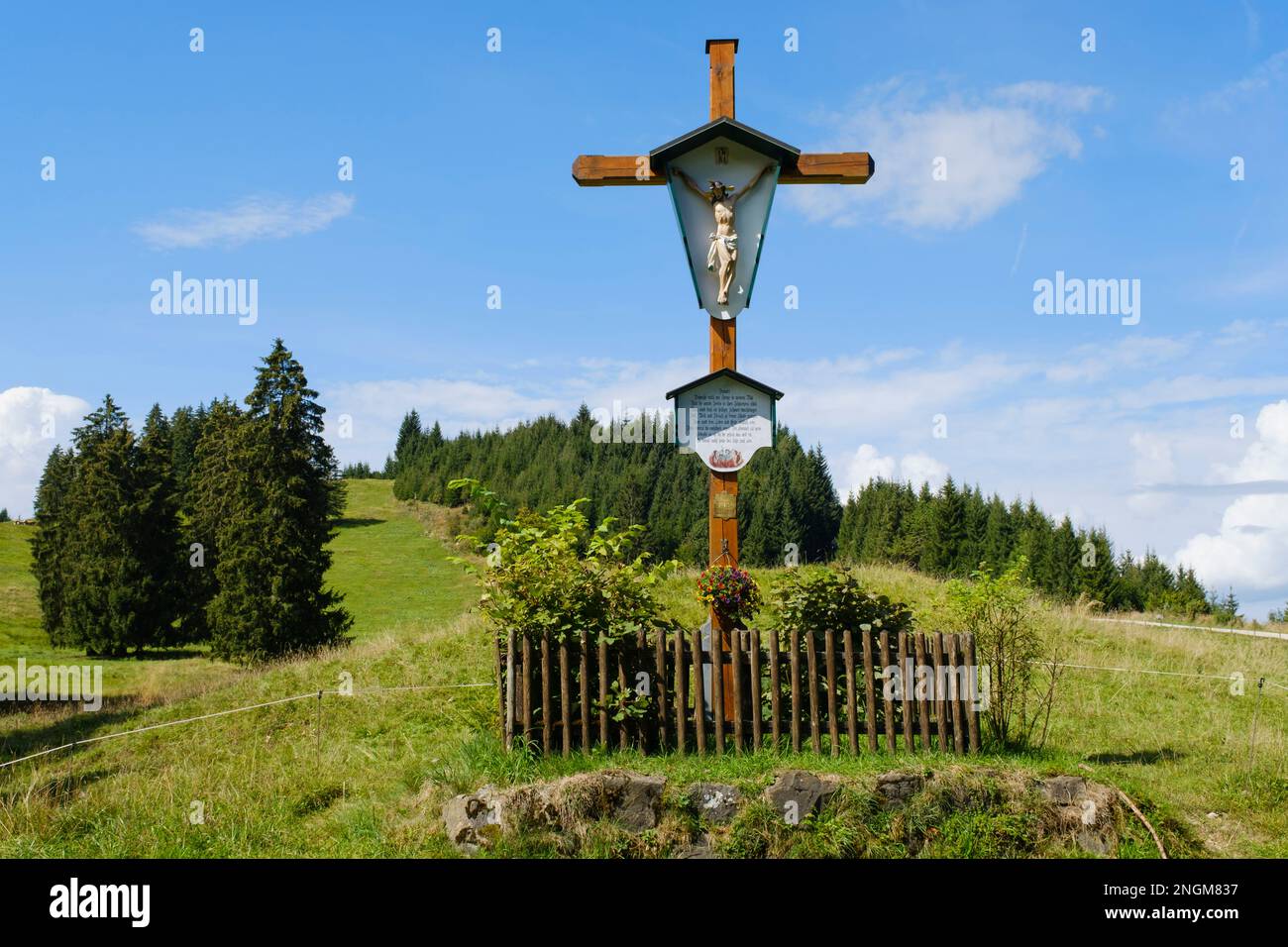 Huntsman cross at Buchenberg mountain, Buching, Allgäu Alps, Allgäu, Bavaria, Germany, Europe Stock Photo