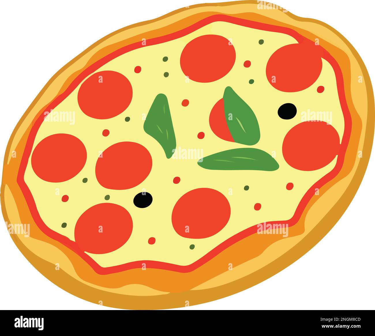 Delicious Pizza with Tomato and Mozzarella. Vector Illustration Stock ...