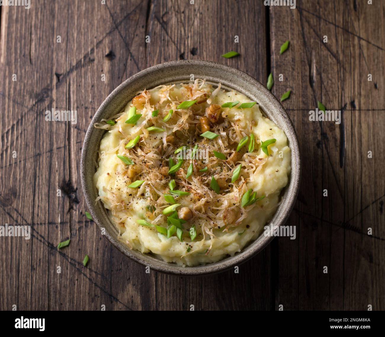 Traditional Irish dish colcannon, mashed potatoes with cabbage and