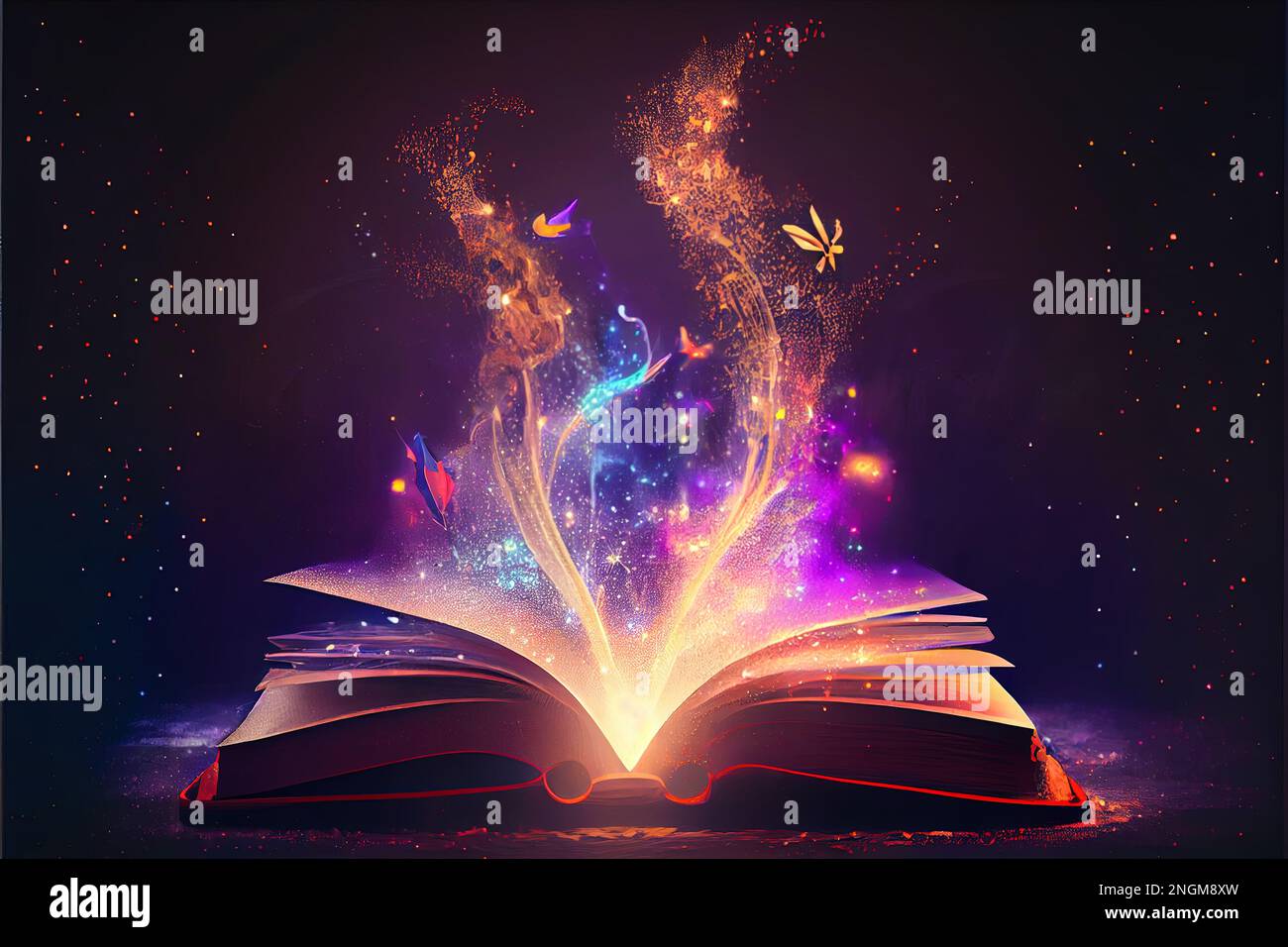 Book with magic light, learning and back to school concept, created