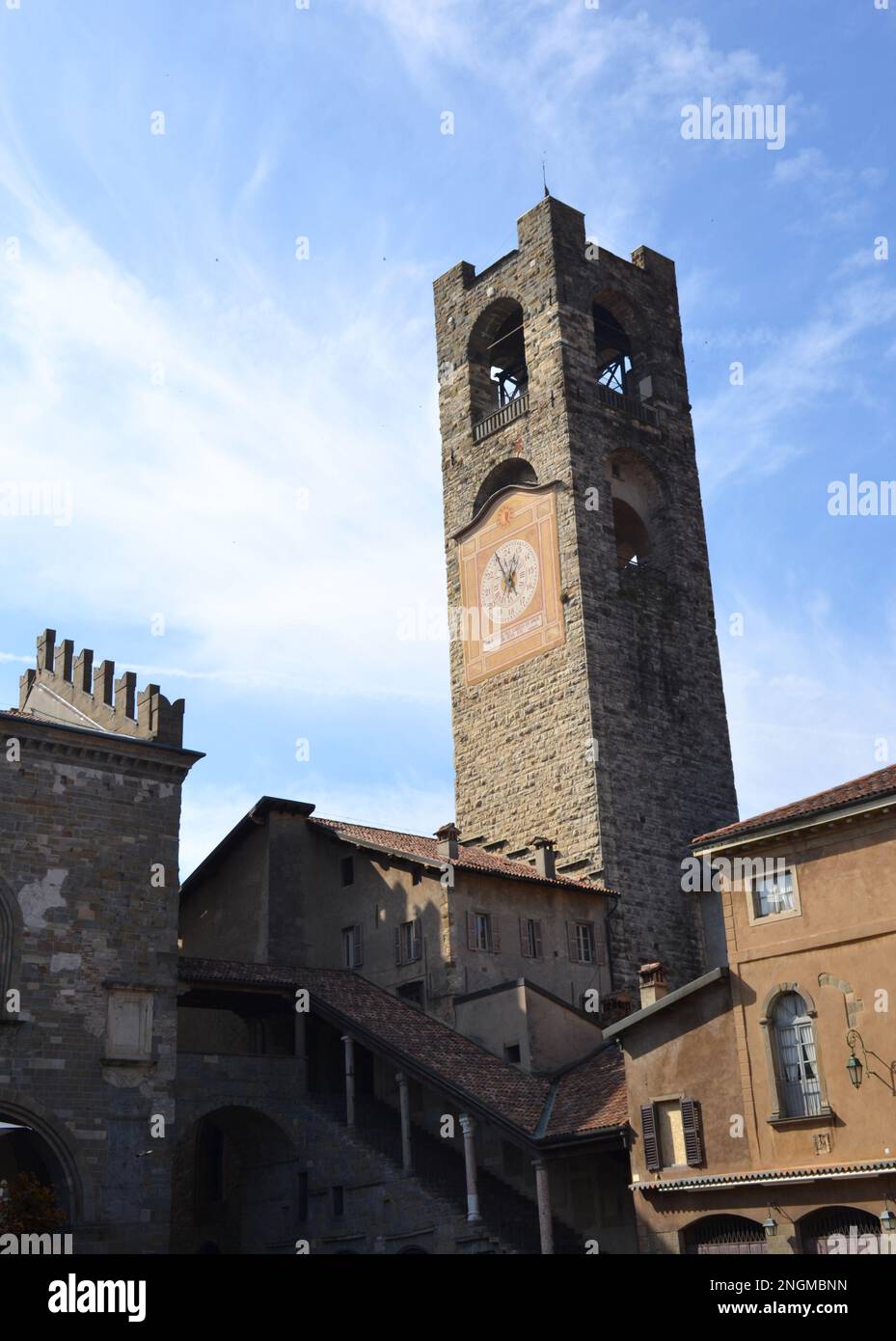 Campanone o Torre Civica in the upper city of Bergamo (Citta Alta), Italy Stock Photo