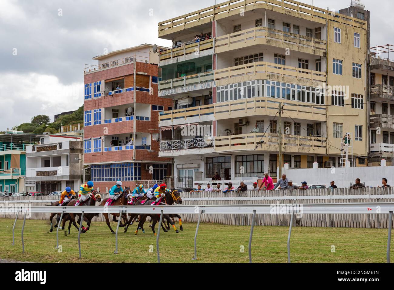 Port Louis, Mauritius - June 18, 2016: Weekly horse race on Champ de Mars, Port Louis, Mauritius Stock Photo