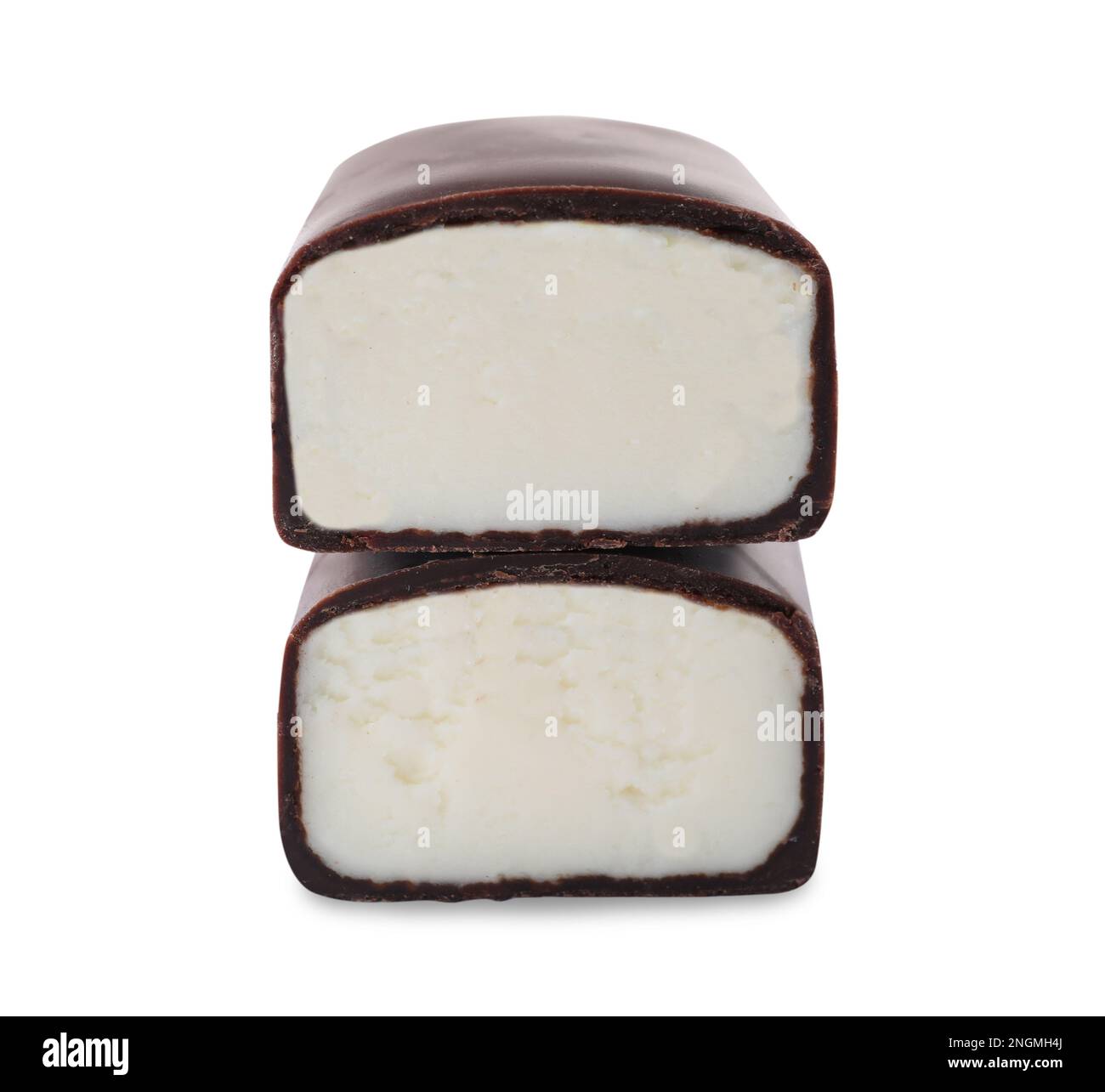 Delicious cut glazed curd snack on white background Stock Photo - Alamy