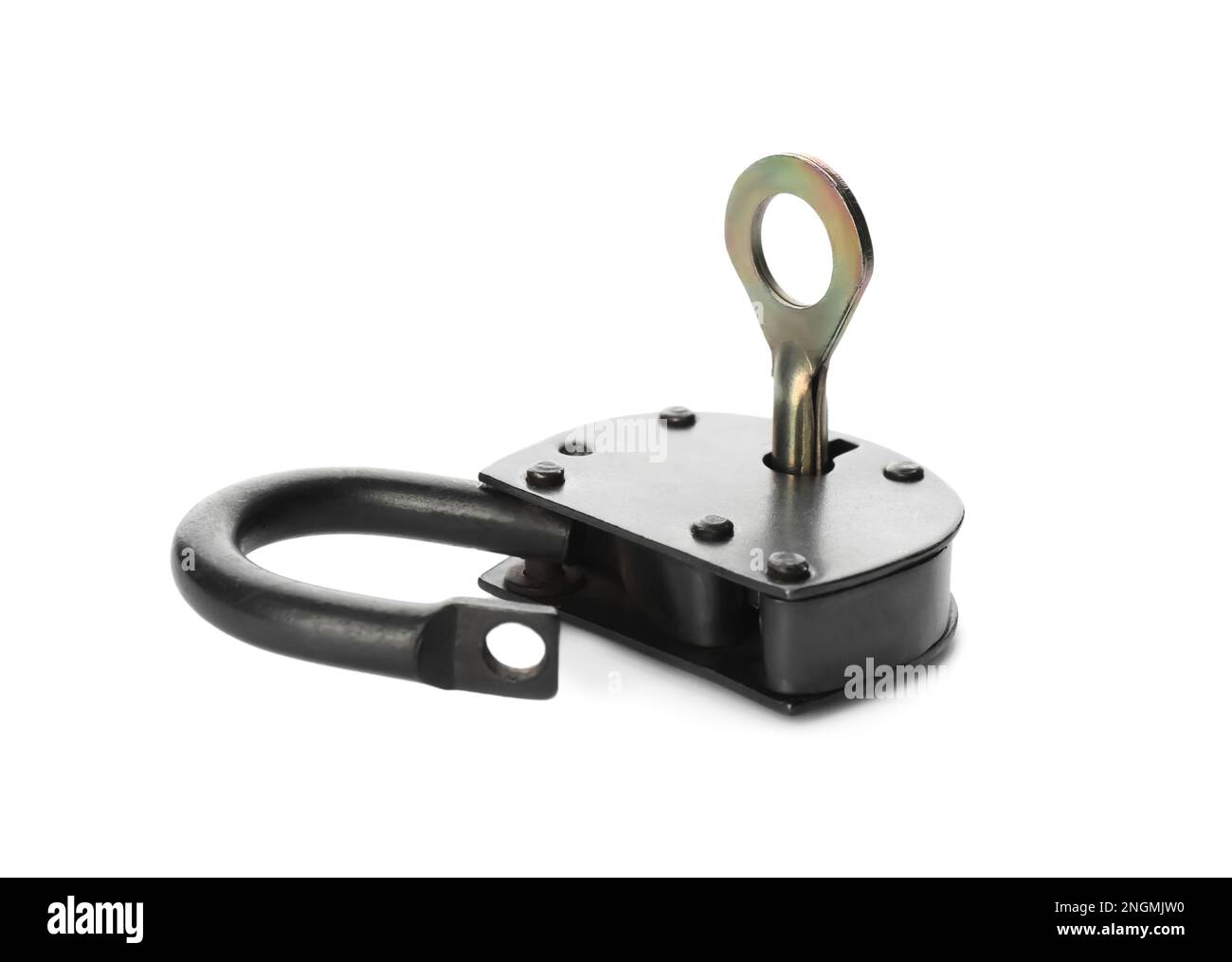 Vintage padlock with key isolated on white Stock Photo - Alamy