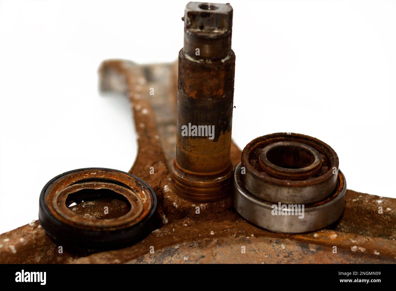 Rusty old dirty automatic electric washing machine drum spider and ball