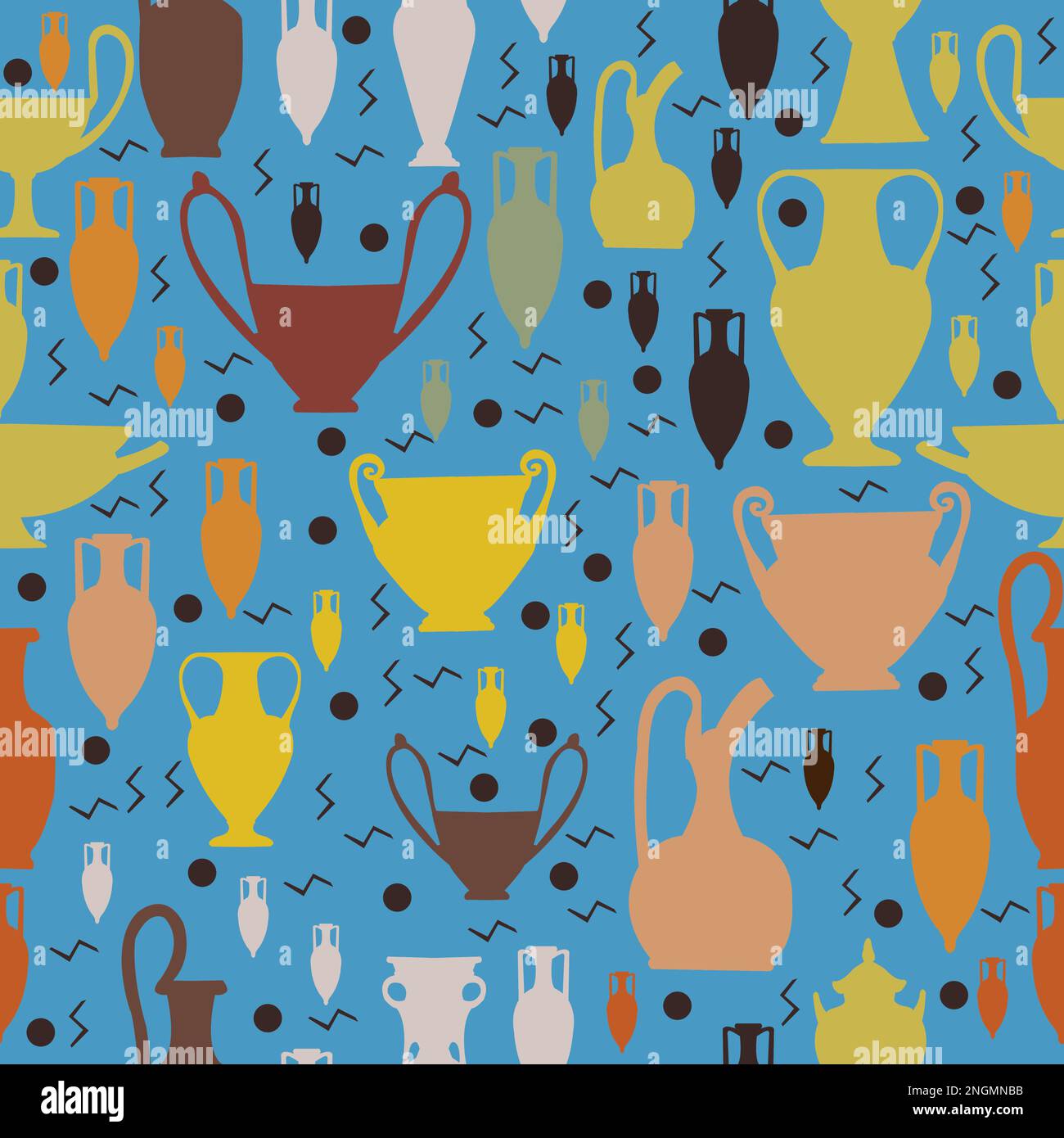 Seamless colorful pattern with amphora and ancient pottery for shirts