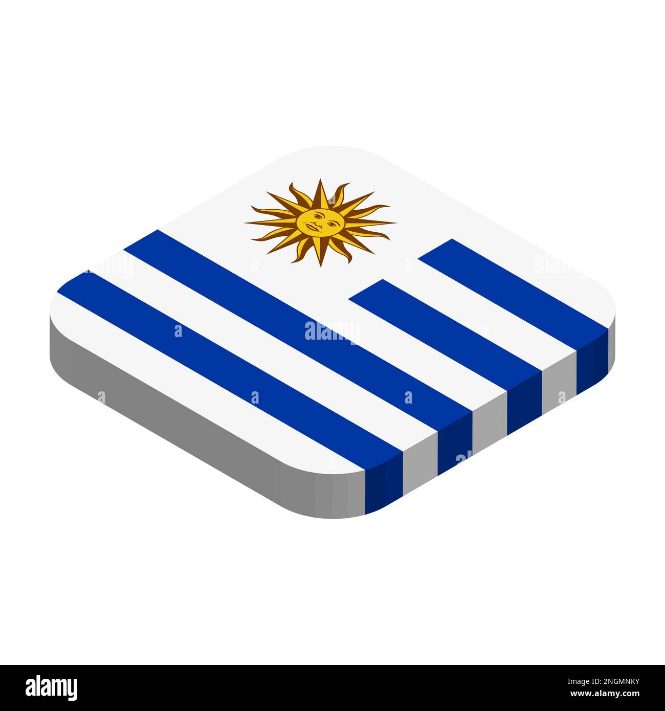 Uruguay flag - 3D isometric square flag with rounded corners. Stock Vector