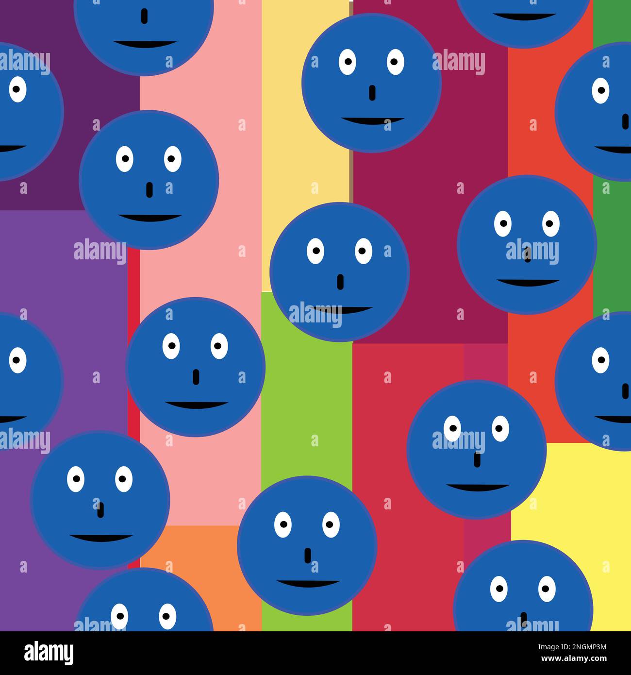 Seamless pattern with blue smileys over retro background textiles, interior design, for book design, website background; vector illustration Stock Vector