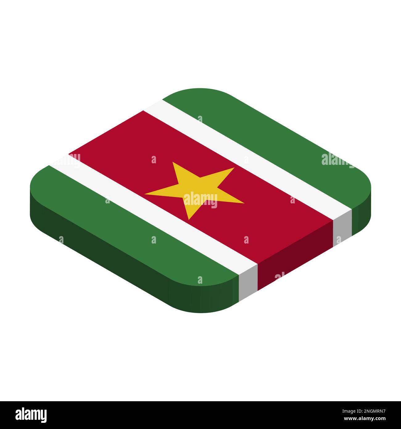 Suriname flag - 3D isometric square flag with rounded corners. Stock Vector