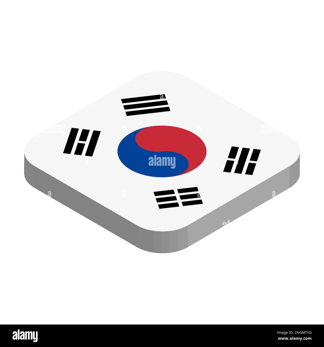 South Korea flag - 3D isometric square flag with rounded corners. Stock Vector